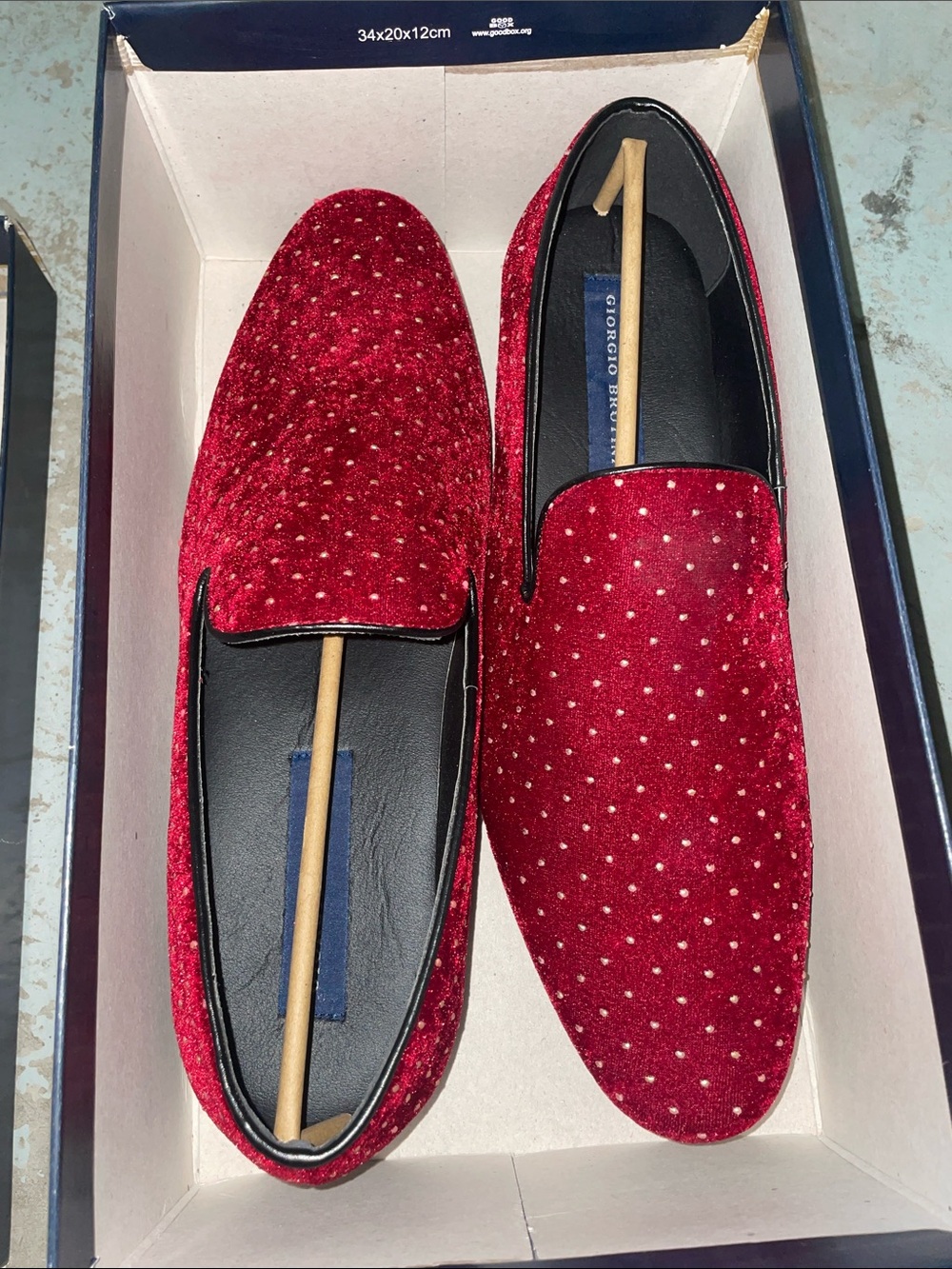 Giorgio Brutini Red Velvet Studded Slip-On Loafers